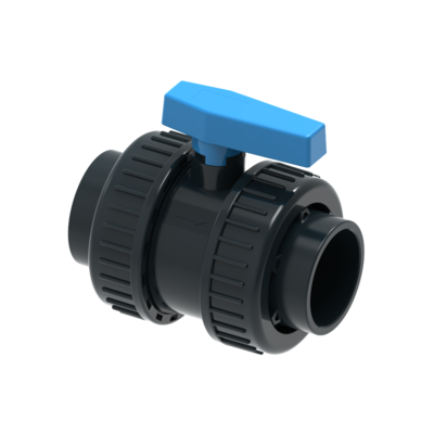 PVC双由令球阀-平口-蓝直手柄